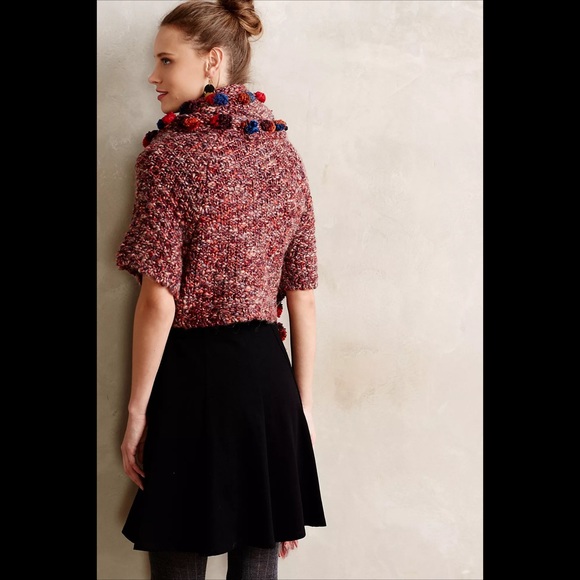 ANTHROPOLOGIE Hand Knit by DOLLIE Pom Pom Wrap Sweater - Picture 4 of 11